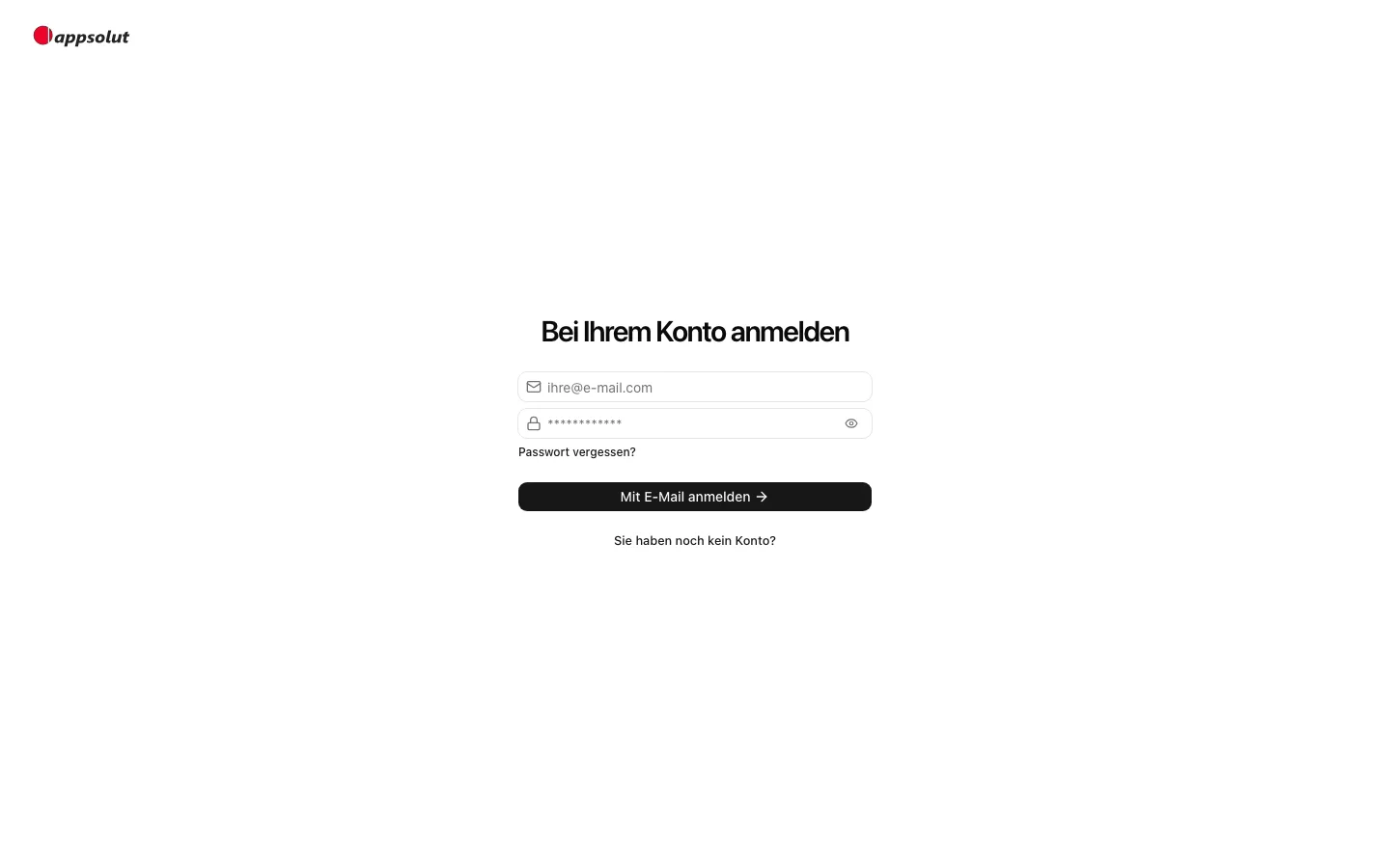 Die Anmeldeseite des Studios mit den Feldern für E-Mail-Adresse und Passwort